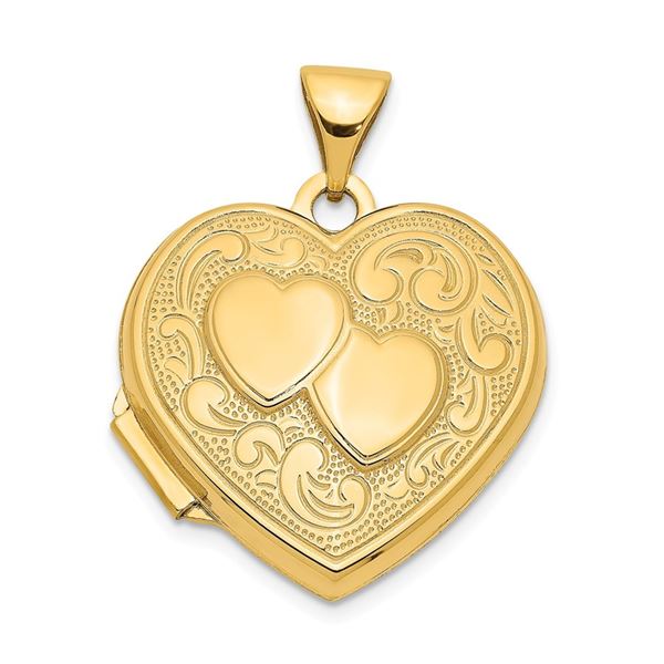 14k Yellow Gold Double Heart Locket - 24 mm
