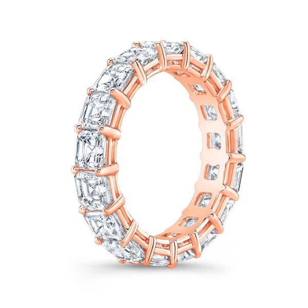 Natural 5.02 CTW Asscher Cut Diamond Eternity Band Wedding Ring 18KT Rose Gold