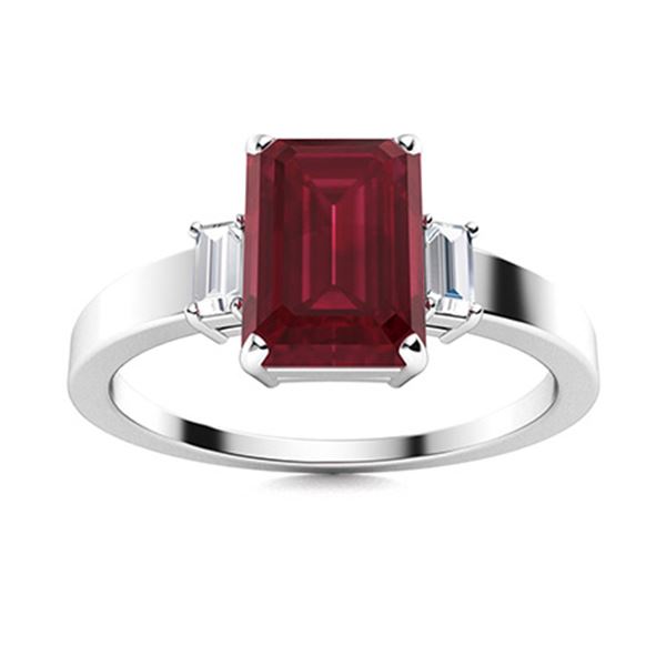Natural 1.63 CTW Ruby & Diamond Engagement Ring 18K White Gold
