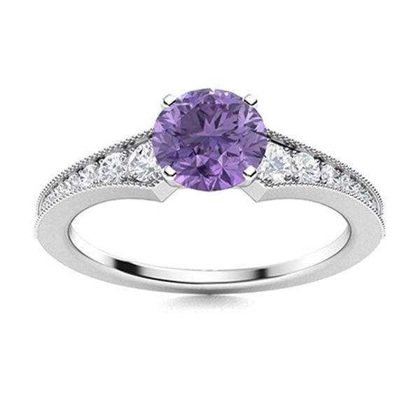 Natural 0.85 CTW Iolite & Diamond Engagement Ring 14K White Gold