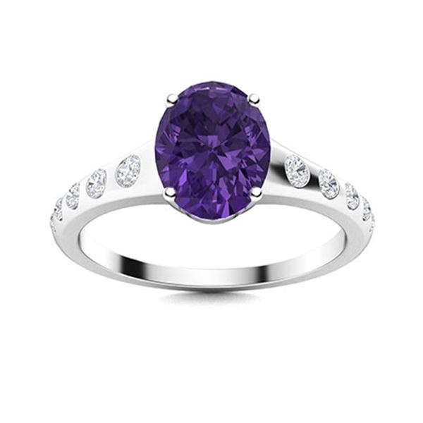 Natural 1.28 CTW Amethyst & Diamond Engagement Ring 18K White Gold