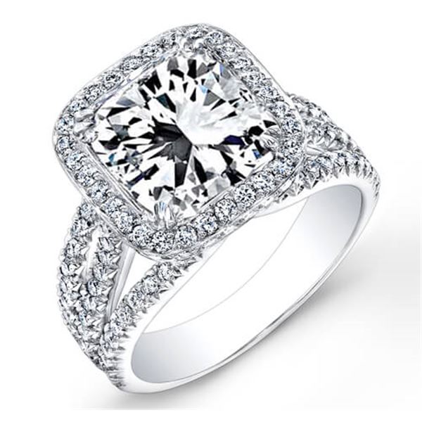 Natural 3.22 CTW Halo Square Radiant Cut Diamond Engagement Ring 18KT White Gold