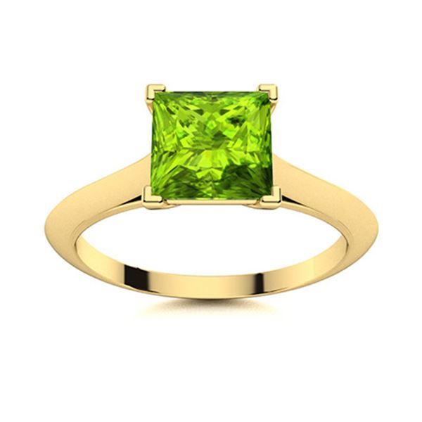 Natural 0.77 CTW Peridot Solitaire Ring 18K Yellow Gold