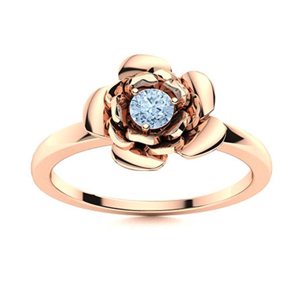 Natural 0.12 CTW Aquamarine Solitaire Ring 18K Rose Gold