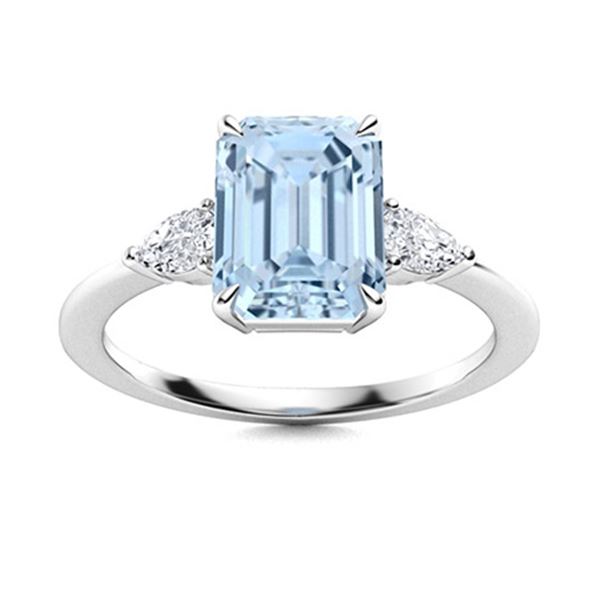 Natural 1.30 CTW Aquamarine & Diamond Engagement Ring 14K White Gold