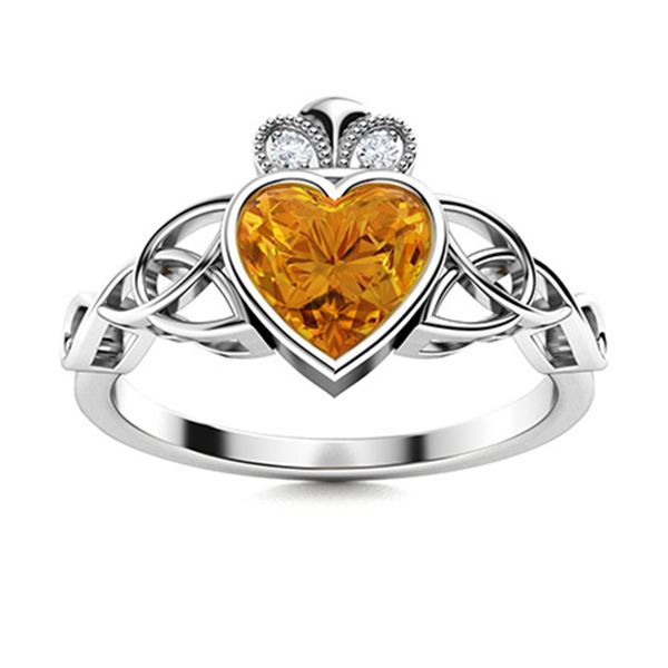 Natural 1.58 CTW Citrine & Diamond Engagement Ring 18K White Gold
