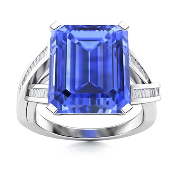 Natural 6.71 CTW Ceylon Sapphire & Diamond Engagement Ring 14K White Gold