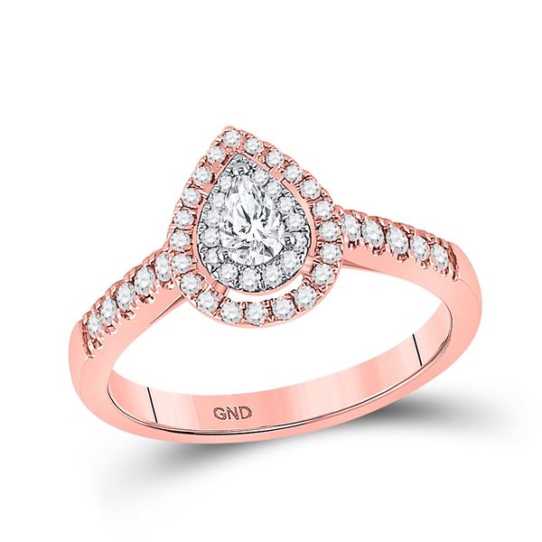 14kt Two-tone Gold Pear Diamond Halo Bridal Wedding Engagement Ring 1/2 Cttw