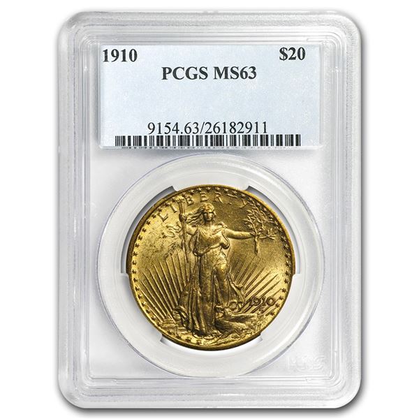 1910 $20 Saint-Gaudens Gold Double Eagle MS-63 PCGS