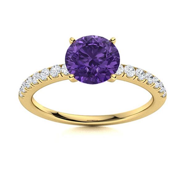Natural 1.96 CTW Amethyst & Diamond Engagement Ring 14K Yellow Gold