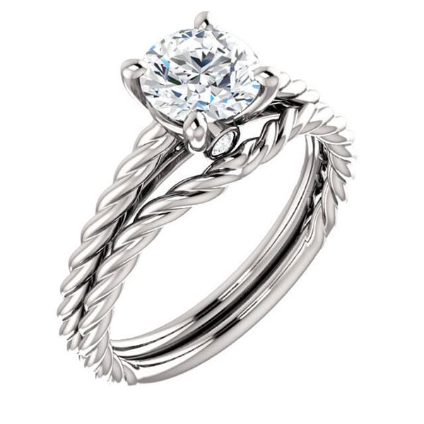 Natural 2.12 CTW Round Cut Rope Design Diamond Engagement Set 14KT White Gold