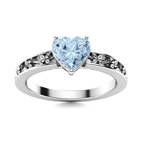 Natural 0.65 CTW Aquamarine Solitaire Ring 14K White Gold