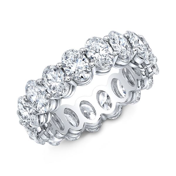 Natural 7.02 CTW Oval Cut Diamond Eternity Ring 18KT White Gold