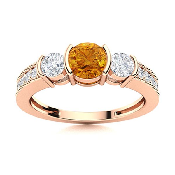 Natural 0.82 CTW Citrine & Diamond Engagement Ring 18K Rose Gold