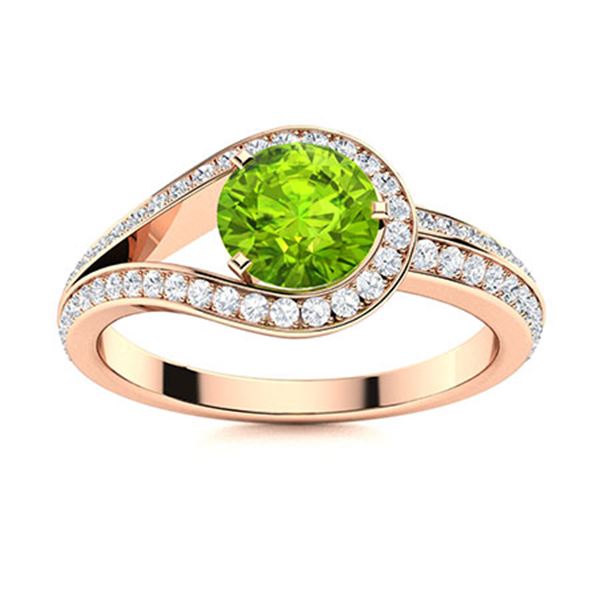 Natural 1.02 CTW Peridot & Diamond Engagement Ring 18K Rose Gold