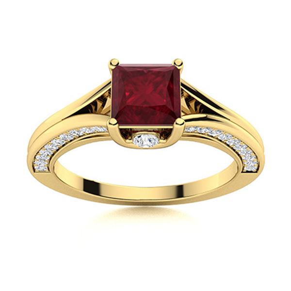 Natural 1.36 CTW Ruby & Diamond Engagement Ring 18K Yellow Gold
