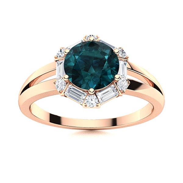 Natural 1.31 CTW Blue & White Diamond Engagement Ring 14K Rose Gold