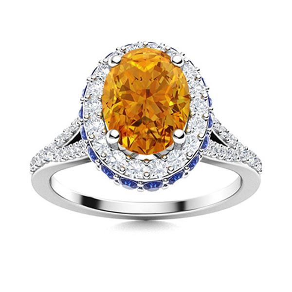 Natural 1.82 CTW Citrine, Sapphire & Diamond Engagement Ring 18K White Gold