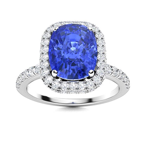 Natural 3.35 CTW Ceylon Sapphire & Diamond Engagement Ring 18K White Gold