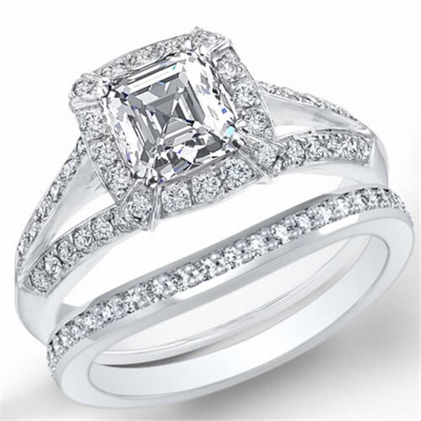 Natural 2.22 CTW Halo Asscher Cut Diamond Split Shank Engagement Ring 14KT White Gold