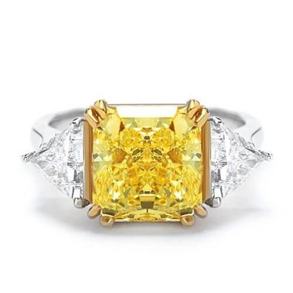 Natural 3.62 CTW Canary Light Yellow Radiant Cut 3-Stone Diamond Ring 18KT Two-tone