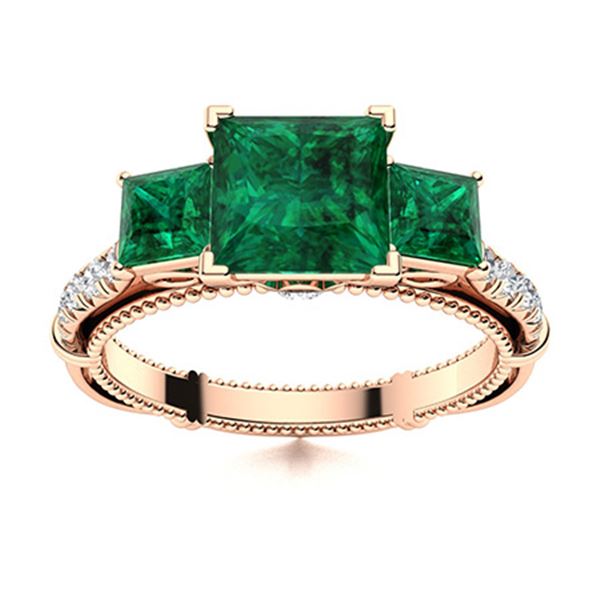 Natural 1.25 CTW Emerald & Diamond Engagement Ring 18K Rose Gold