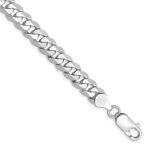 14k White Gold 7.25 mm Beveled Curb Chain - 9 in.