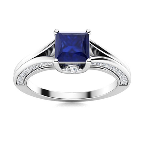 Natural 1.35 CTW Sapphire & Diamond Engagement Ring 14K White Gold