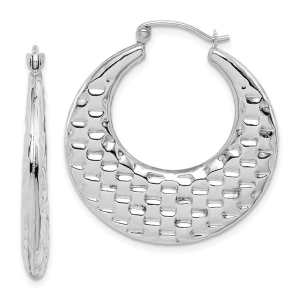 10k Polished Door Crescent Textured Hoop Earrings - 49 mm