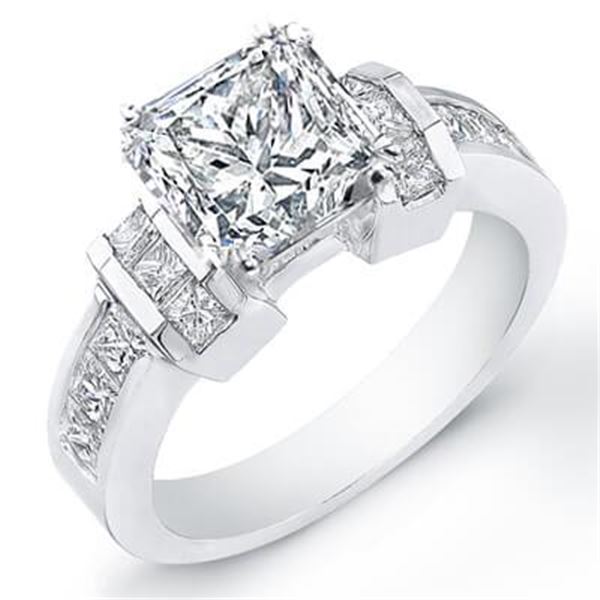 Natural 2.8 CTW Princess Cut Diamond Engagement Ring 18KT White Gold