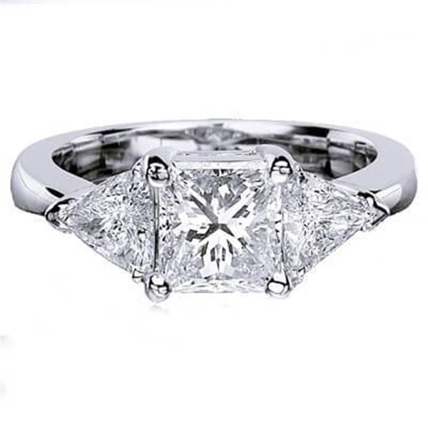 Natural 2.22 CTW Princess Cut & Trillion Cut 3-Stone Diamond Ring 18KT White Gold