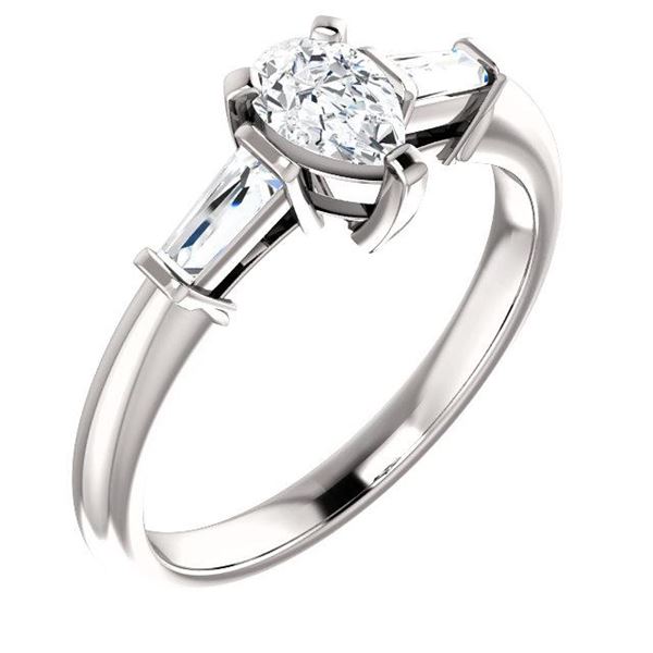 Natural 1.02 CTW Pear Cut & Baguette 3-Stone Diamond Ring 14KT White Gold