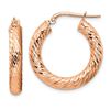 Image 1 : 14k Rose Gold Diamond-cut Round Hoop Earrings - 4x20 mm