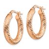 Image 2 : 14k Rose Gold Diamond-cut Round Hoop Earrings - 4x20 mm