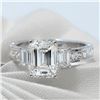 Image 4 : Natural 3.02 CTW Emerald Cut 3-Stone Diamond Ring 14KT White Gold