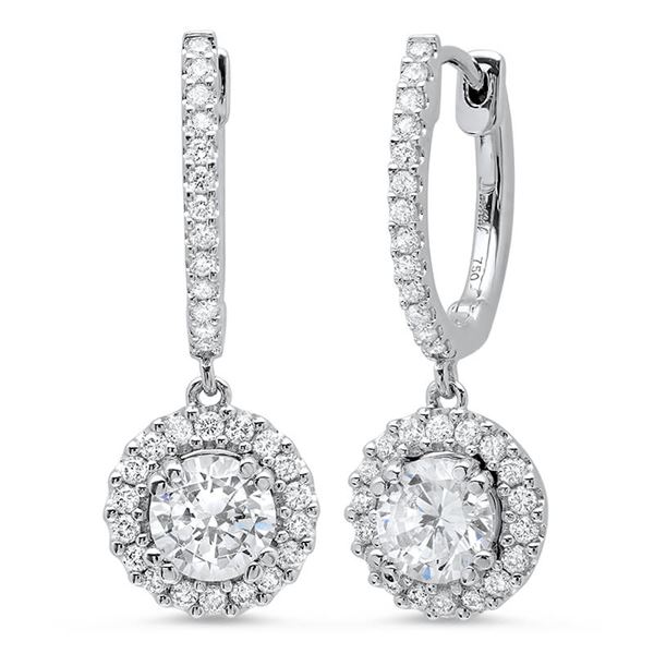Natural 1.32 CTW U-Pave Lever Back Halo Round Cut Diamond Earrings 14KT White Gold