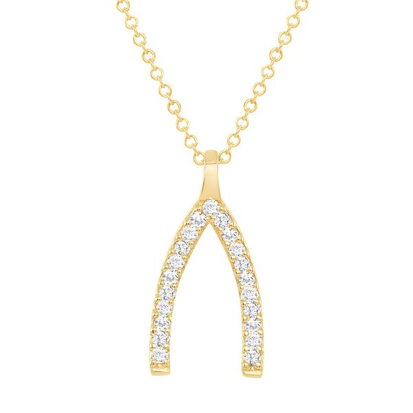 Natural 0.22 CTW Wishbone Diamond Necklace 18KT Yellow Gold
