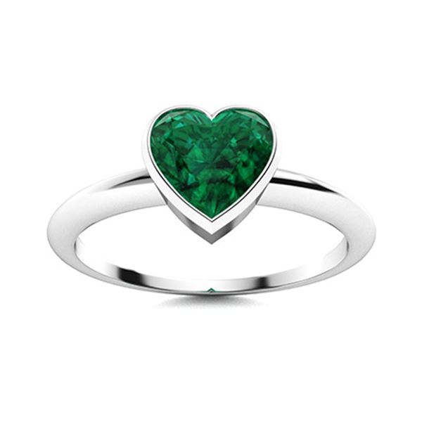 Natural 0.51 CTW Emerald Solitaire Ring 18K White Gold