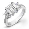 Image 1 : Natural 3.32 CTW Emerald Cut & Trapezoids Diamond Engagement Ring 18KT White Gold