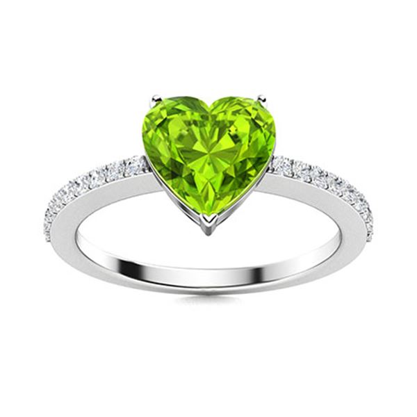 Natural 0.71 CTW Peridot & Diamond Engagement Ring 18K White Gold