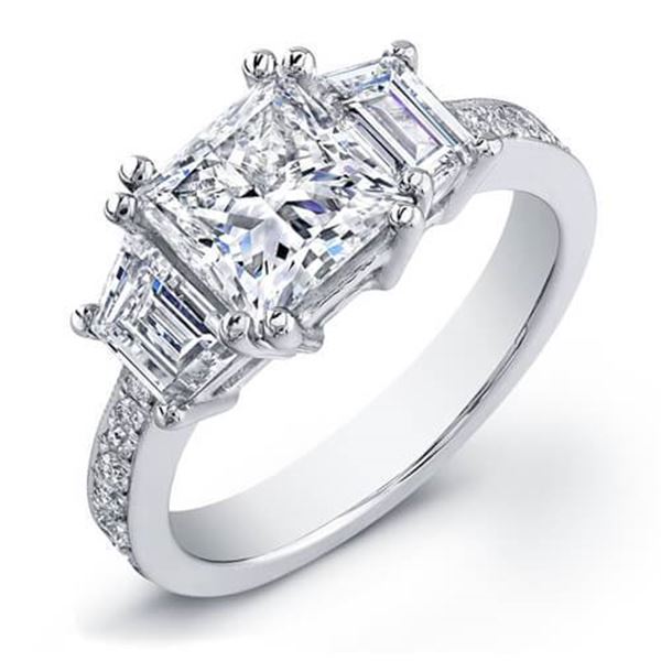 Natural 2.58 CTW Princess Cut Diamond Engagement Ring 18KT White Gold