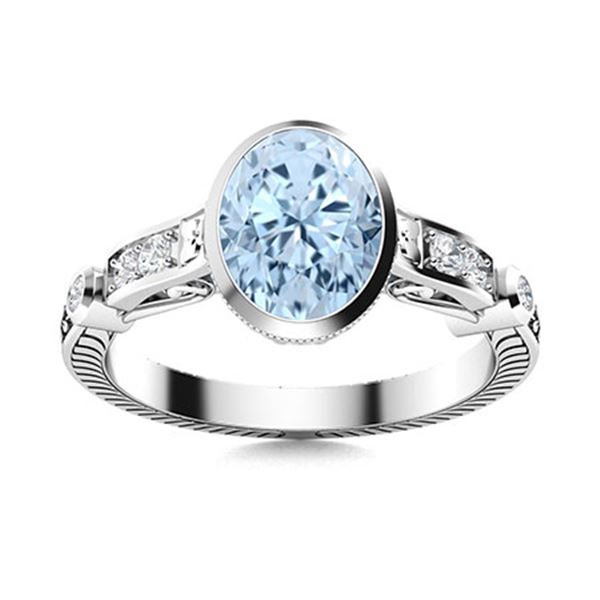 Natural 1.18 CTW Aquamarine & Diamond Engagement Ring 18K White Gold