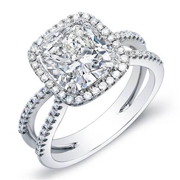 Natural 2.82 CTW Halo Cushion Cut Split Shank Diamond Engagement Ring 14KT White Gold