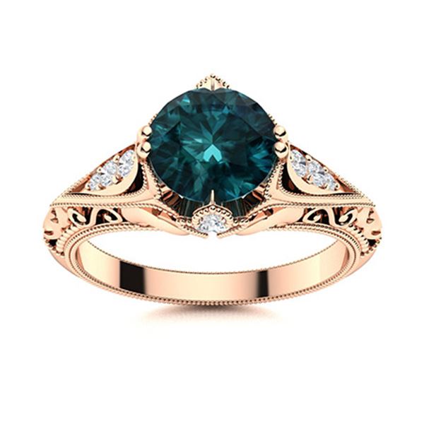 Natural 1.99 CTW Blue & White Diamond Engagement Ring 18K Rose Gold