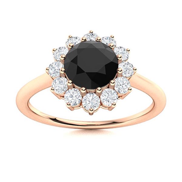 Natural 1.08 CTW Onyx & Diamond Engagement Ring 18K Rose Gold