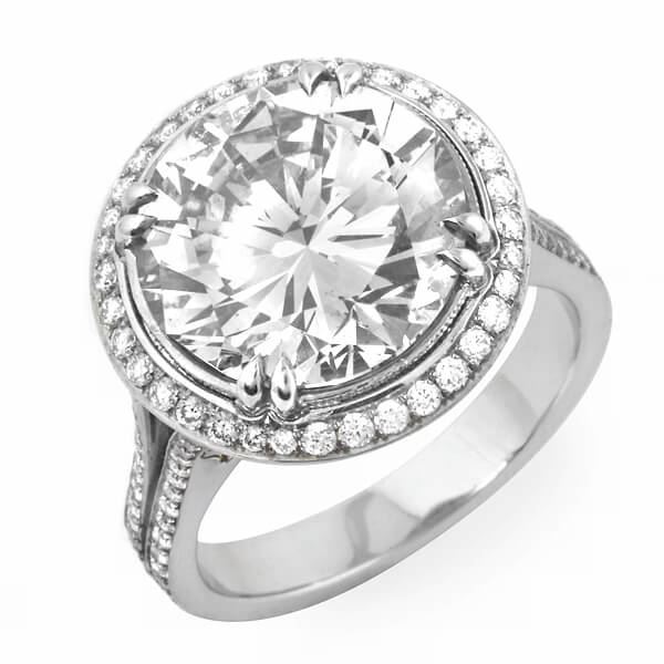 Natural 3.35 CTW Round Brilliant Cut Pave Halo Diamond Engagement Ring 14KT White Gold