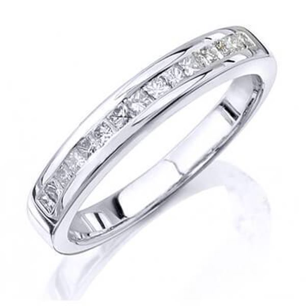 Natural 0.77 CTW Princess Cut Diamond Wedding Ring 14KT White Gold