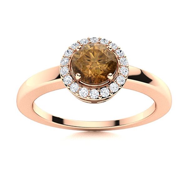 Natural 0.58 CTW Brown & White Diamond Engagement Ring 18K Rose Gold