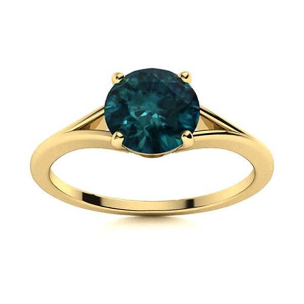 Natural 1.51 CTW Blue Diamond Solitaire Ring 14K Yellow Gold