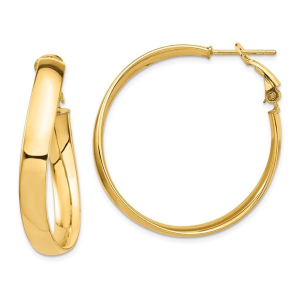 14k Yellow Gold Wavy Omega Back Hoop Earrings - 5x34 mm